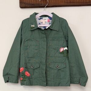 Pink Chicken: Girls Olive Green Floral Embroidered Light Jacket, Size 5Y